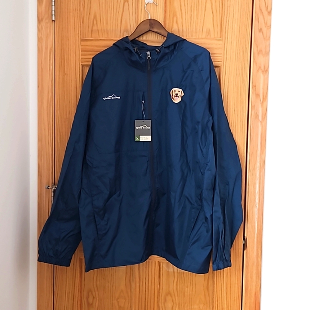 Eddie Bauer Plus Size Navy Blue Windbreaker with Embroidered Yellow Labrador